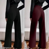 Trendy designer women's cotton blend bell-bottom trousers, solid net, versatile fit, available in multiple sizes from 28-34 (W:28/L:37/H:36, W:30/L:37/H:38, W:32/L:37/H:40, W:34/L:37/H:42)